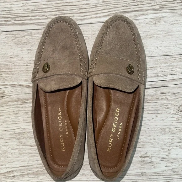 Kurt Geiger Eagle Driver Loafer Moccasin Flat Shoes Taupe Leather Suede 36 / 6